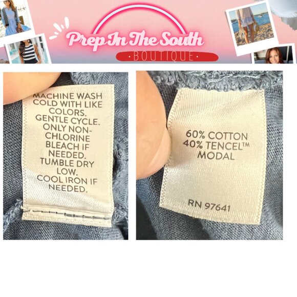 J. Jill Popover Boho Tiered Ruffle Tunic Top L Blue Cotton Tencel 3/4 Sleeve - Picture 3 of 6